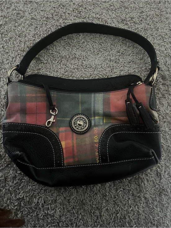 Dooney & Bourke Handbags - Dooney & Bourke Black Trim Red & Green Plaid Shoulder Bag